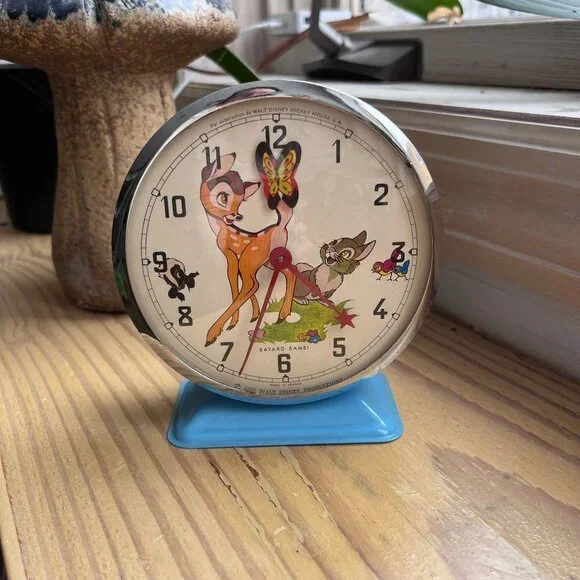 Vintage Walt Disney Bayard France Mechanical Alarm Clock Bambi Blue - Picture 1 of 4